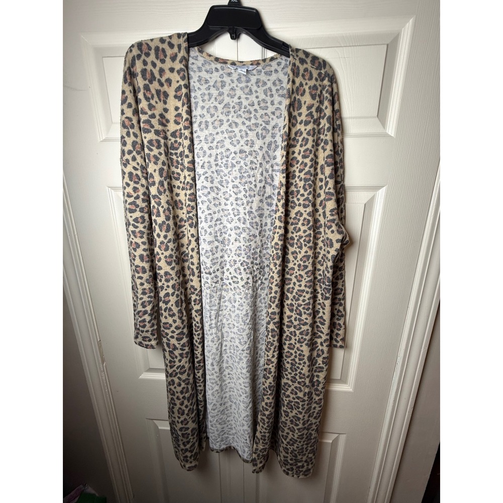 Boutique Plus Leopard Long Open-Front Sweater Cardigan‎ 2X